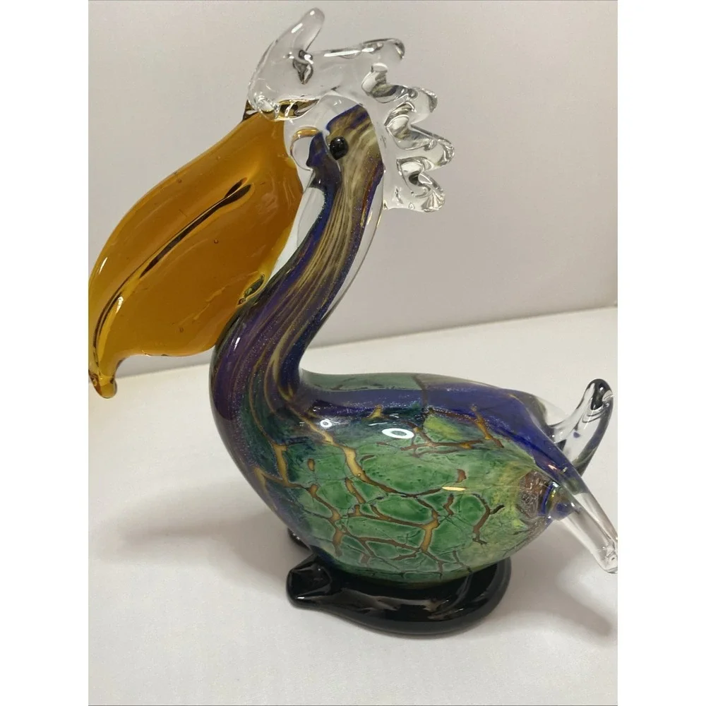Blown Glass Pelican Multicolor Art Glass Figure Paper Weight Glass Christma Gift
